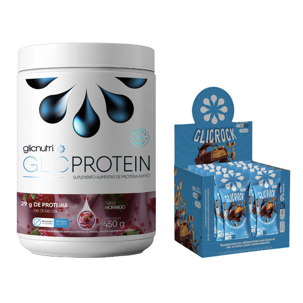 Whey Protein Isolado Zero Lactose Lowcarb GlicProtein 450g + Caixa 12und GlickRock