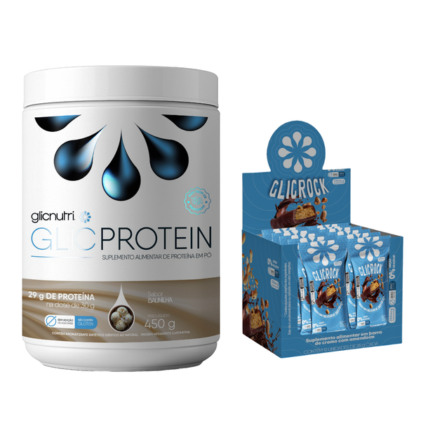 Whey Protein Isolado Zero Lactose Lowcarb GlicProtein 450g + Caixa 12und GlickRock