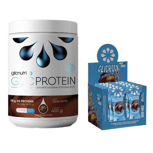 Whey Protein Isolado Zero Lactose Lowcarb GlicProtein 450g + Caixa 12und GlickRock