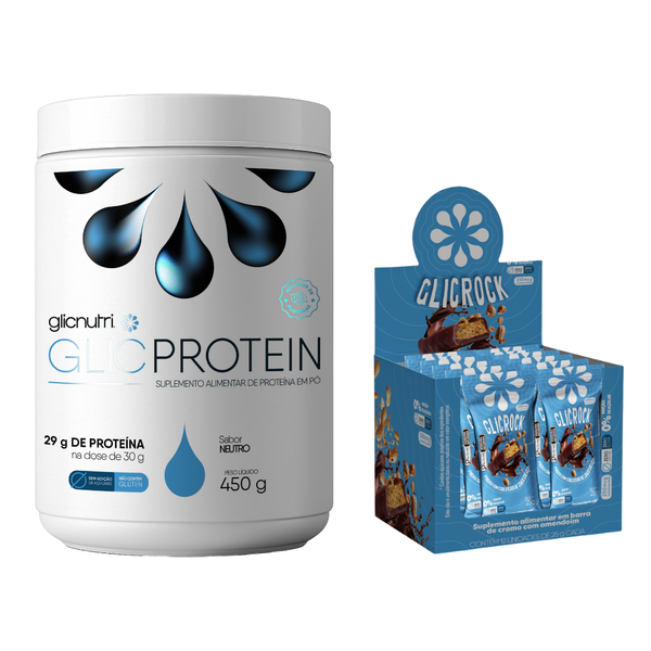 Whey Protein Isolado Zero Lactose Lowcarb GlicProtein 450g + Caixa 12und GlickRock